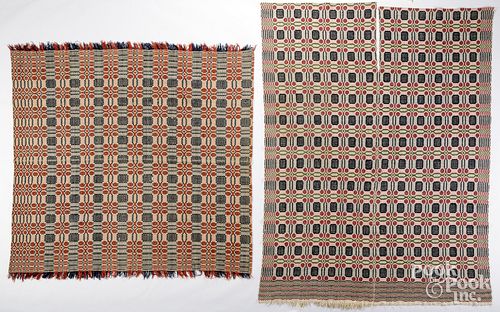 TWO OVERSHOT COVERLETS 19TH C Two 2fb227d