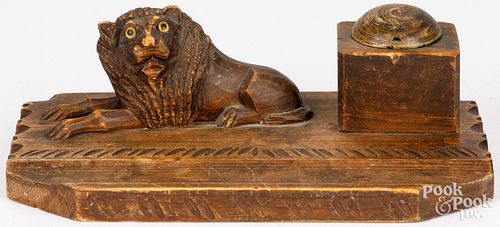 CARVED PINE LION INKWELL CA 1900Carved 2fb228e