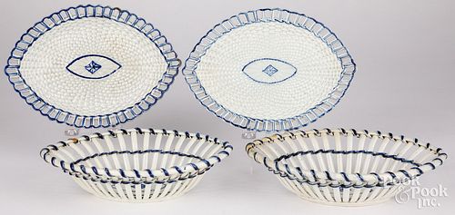 PAIR OF PEARLWARE OPENWORK BASKETS AND