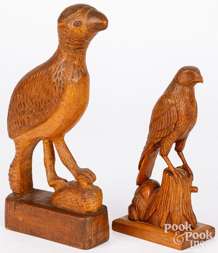 TWO CARVED BIRDS, MID 20TH C.Two carved