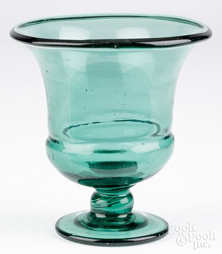 BLOWN GLASS DEEP GREEN FOOTED VASE  2fb2380