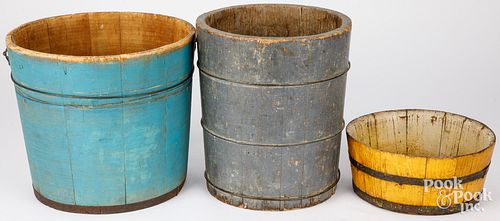 THREE PAINTED BUCKETS, LATE 19TH C.Three