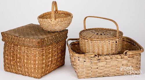 FOUR ANTIQUE BASKETSFour antique baskets,