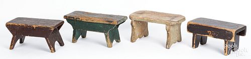 FOUR PINE FOOTSTOOLS 19TH C Four 2fb23d1