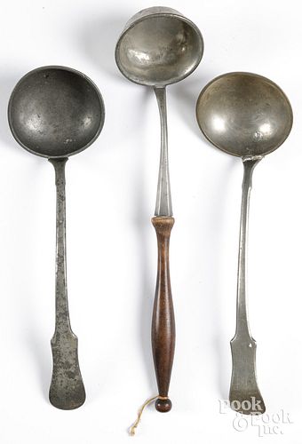 THREE PEWTER LADLES 19TH C ONE 2fb2469