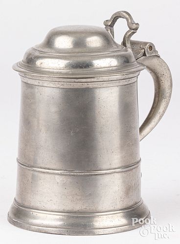 ROBERT BUSH ENGLISH PEWTER QUART TANKARD,