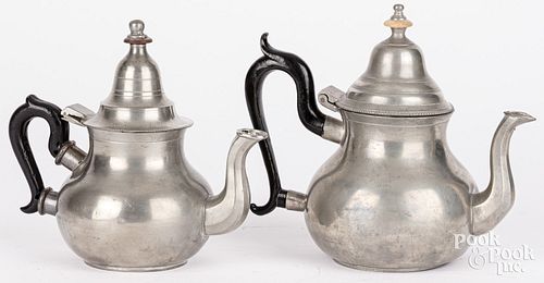 TWO ENGLISH PEWTER TEAPOTS ONE 2fb2485