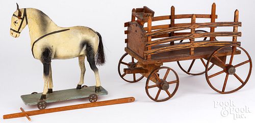 HORSE DRAWN WAGON PULL TOY, OVERALL