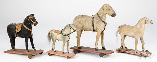 FOUR HORSE PULL TOYS, TALLEST - 13 1/2.Four