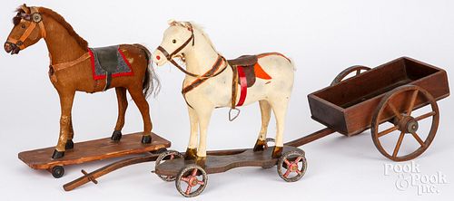 TWO HORSE PULL TOYS, TALLEST - 14 H.Two