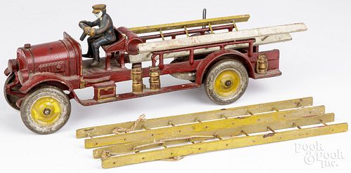 HUBLEY CAST IRON FIRE LADDER TRUCK  2fb2567