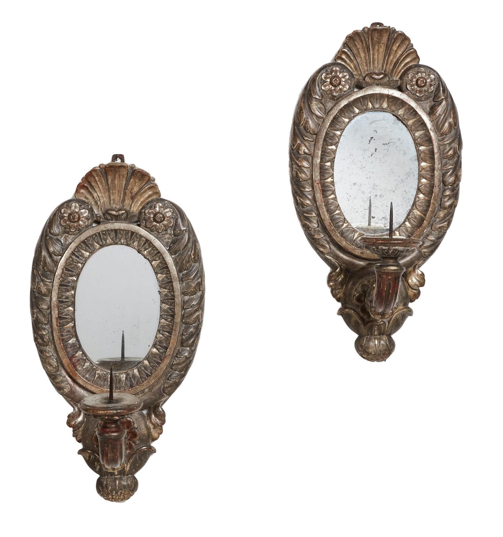 PAIR OF BAROQUE STYLE SILVERED GIRANDOLE