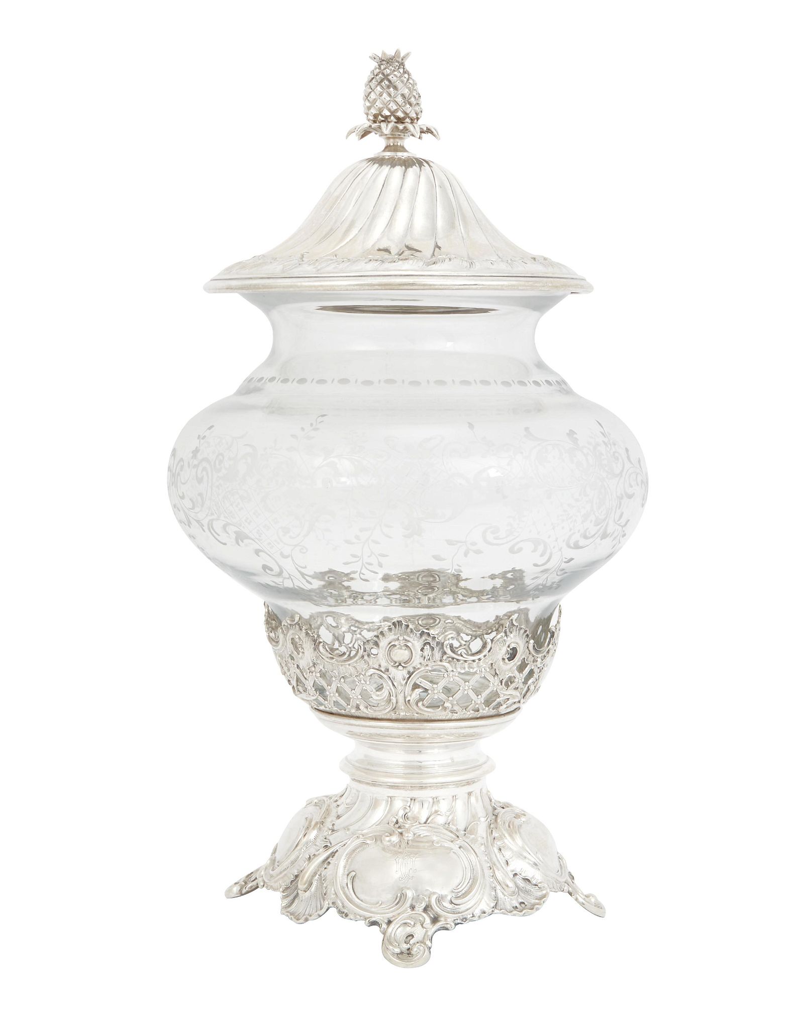 AN AUSTRIAN 800 SILVER & ETCHED GLASS