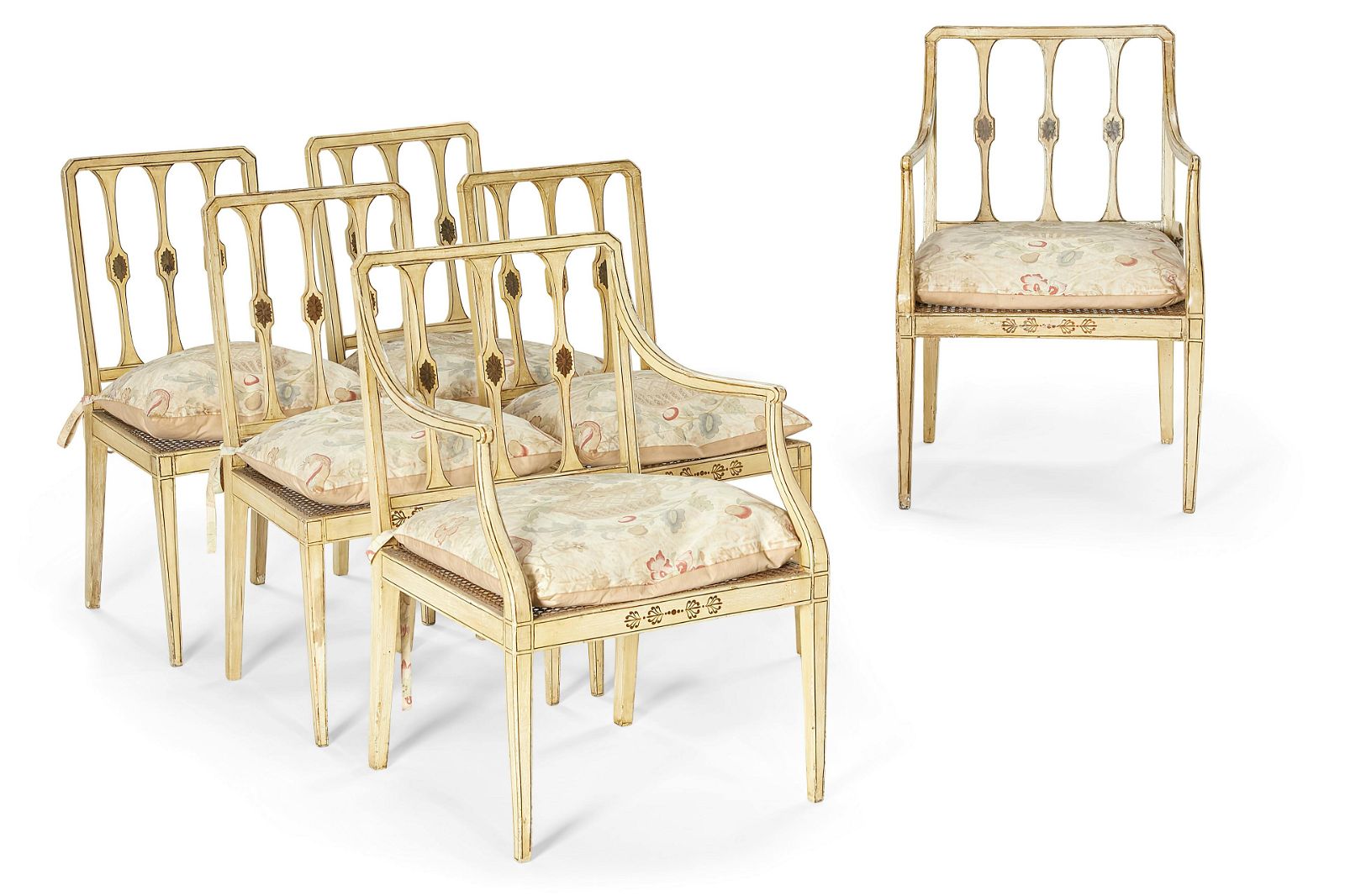 A SET OF SIX GEORGE III PAINTED DINING