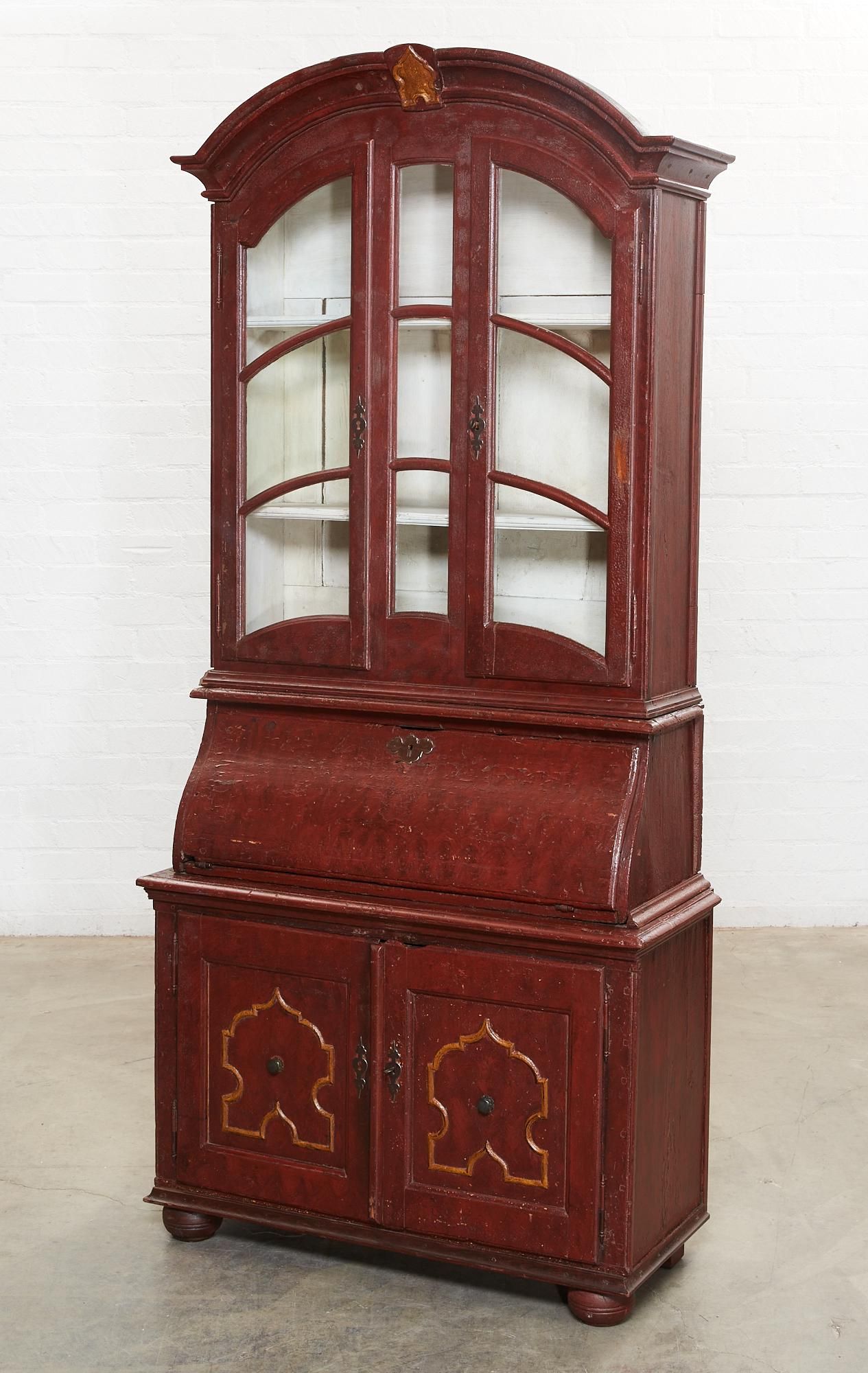 A FRENCH PROVINCIAL RED PAINTED OAK