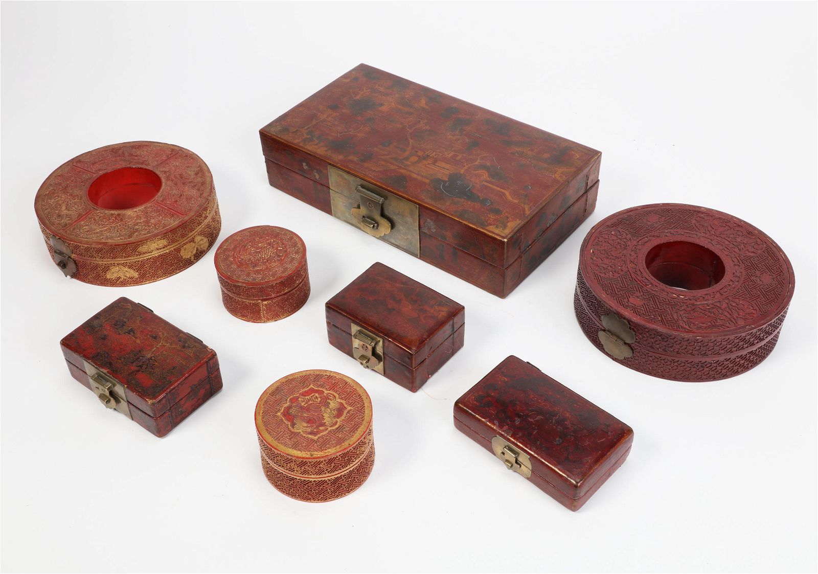 EIGHT RED LACQUER ASIAN BOXES AND 2fb2831
