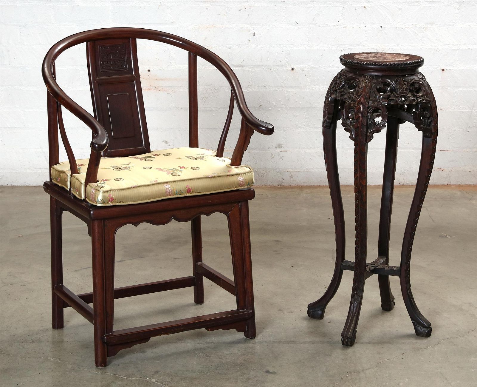 A CHINESE HARDWOOD ARMCHAIR AND 2fb29d2