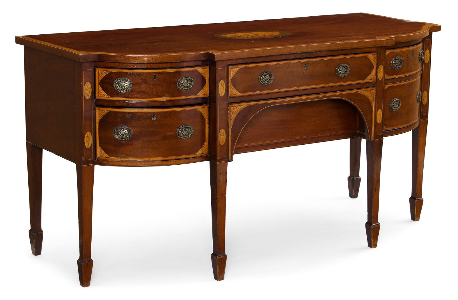 A GEORGE III MAHOGANY AND SATINWOOD