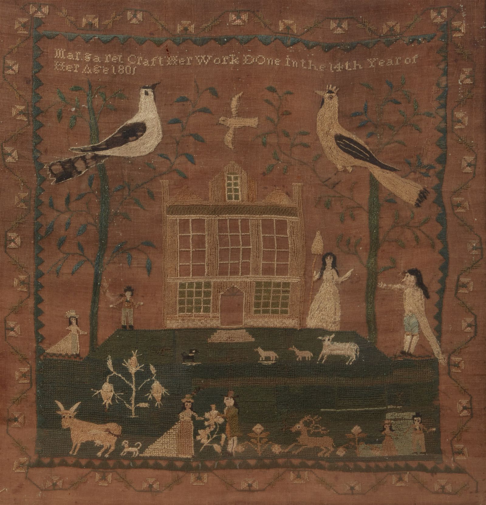 AN AMERICAN LINEN AND NEEDLEWORK SAMPLER