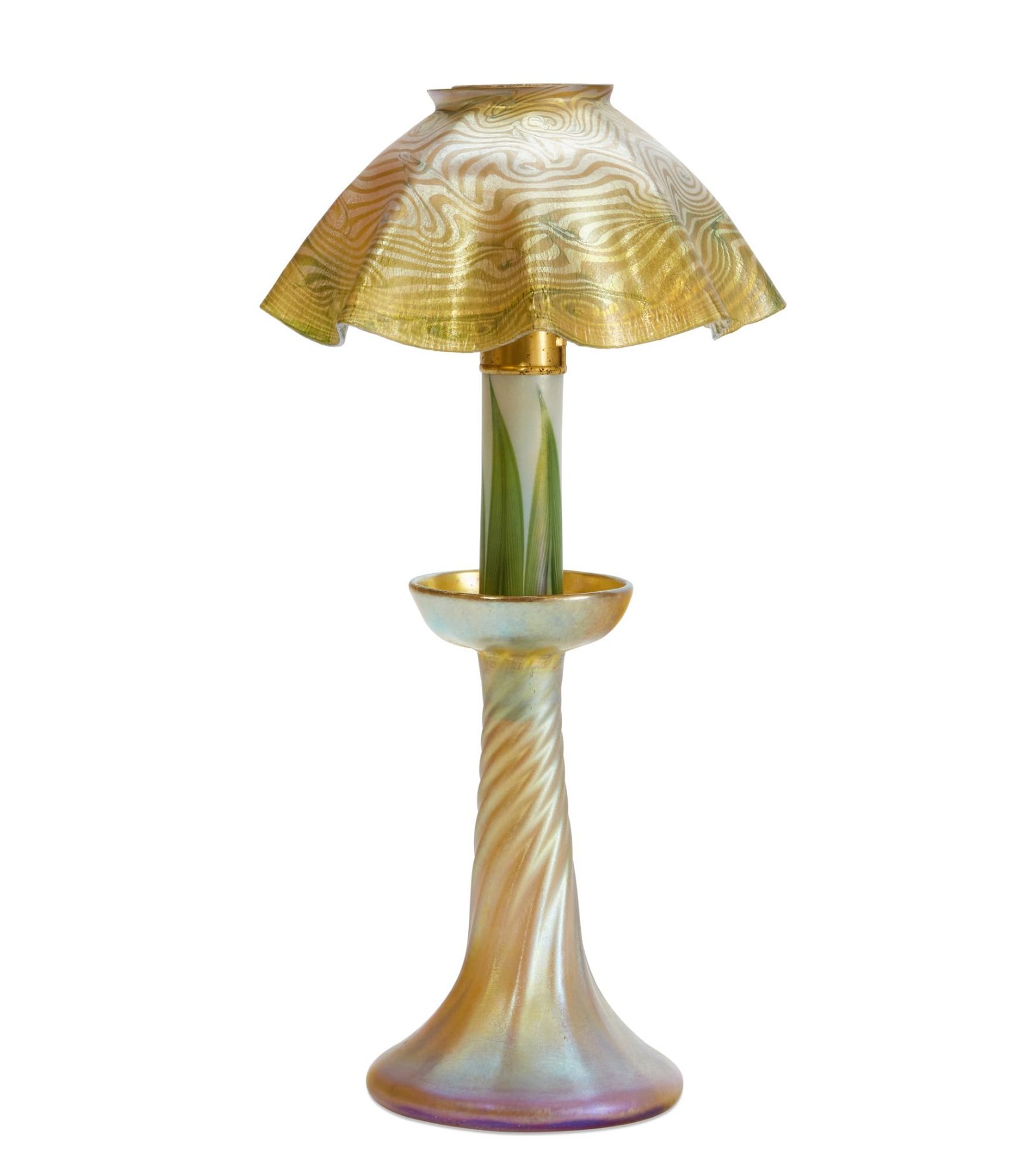 A TIFFANY STUDIOS ART GLASS CANDLESTICK