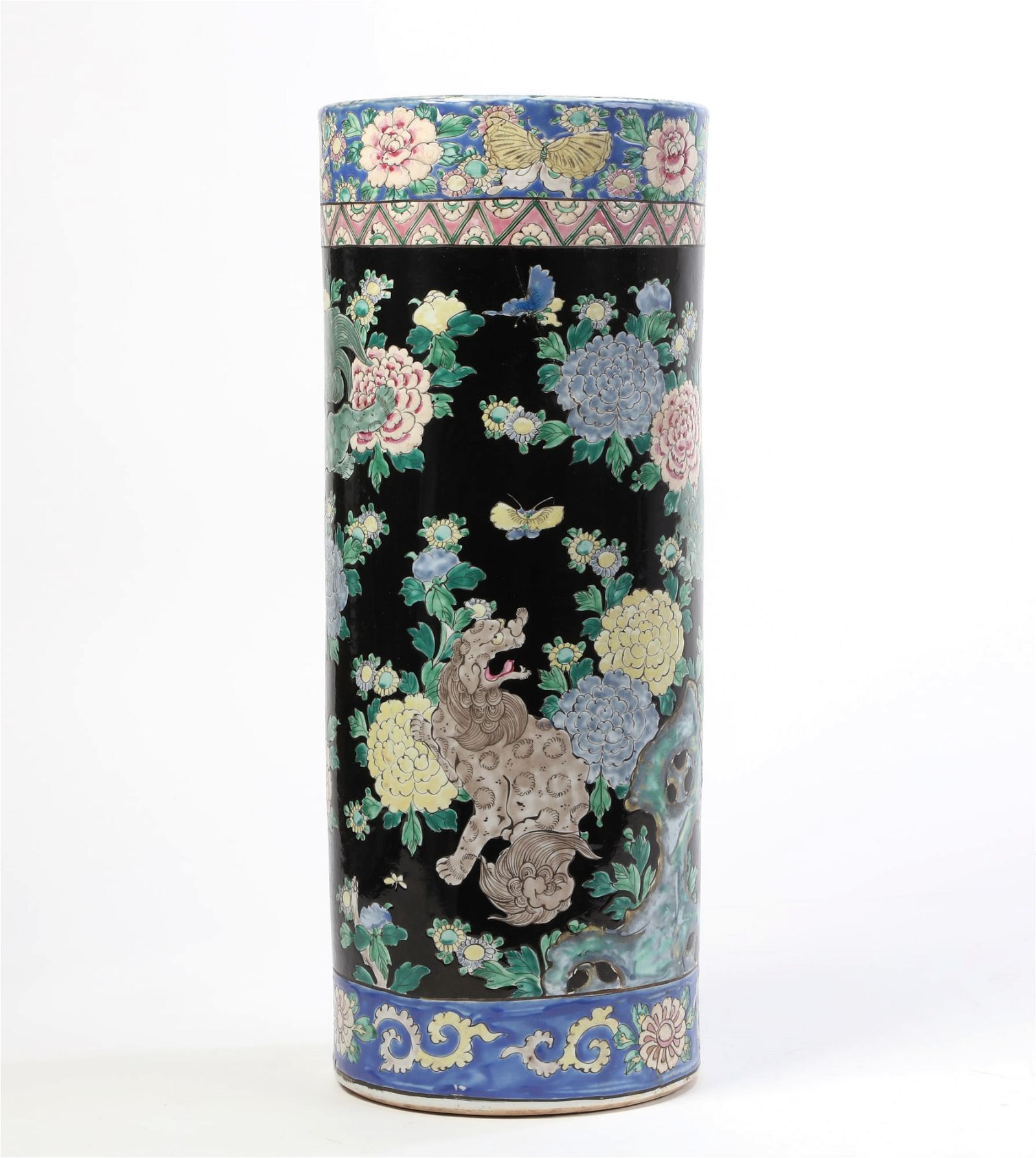 A CHINESE FAMILLE NOIRE PORCELAIN STICK