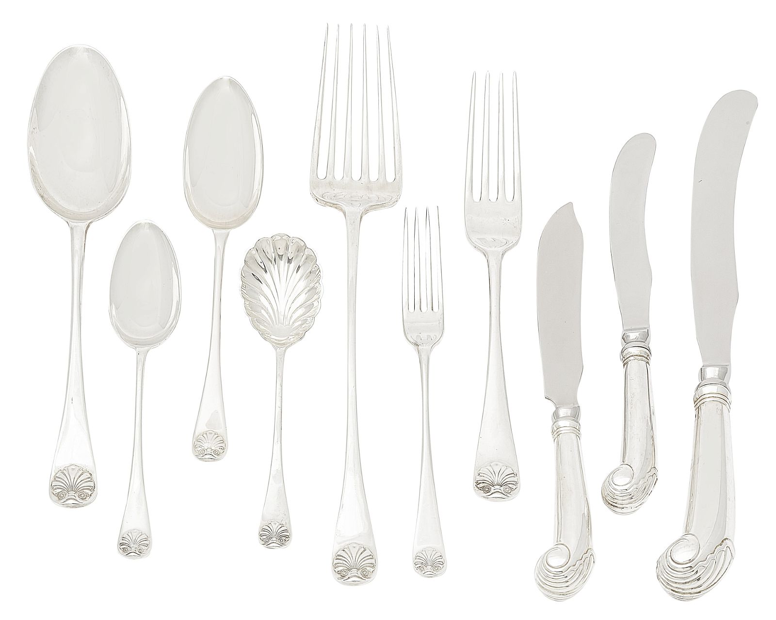 A STIEFF SILVER WILLIAMSBURG SHELL FLATWARE