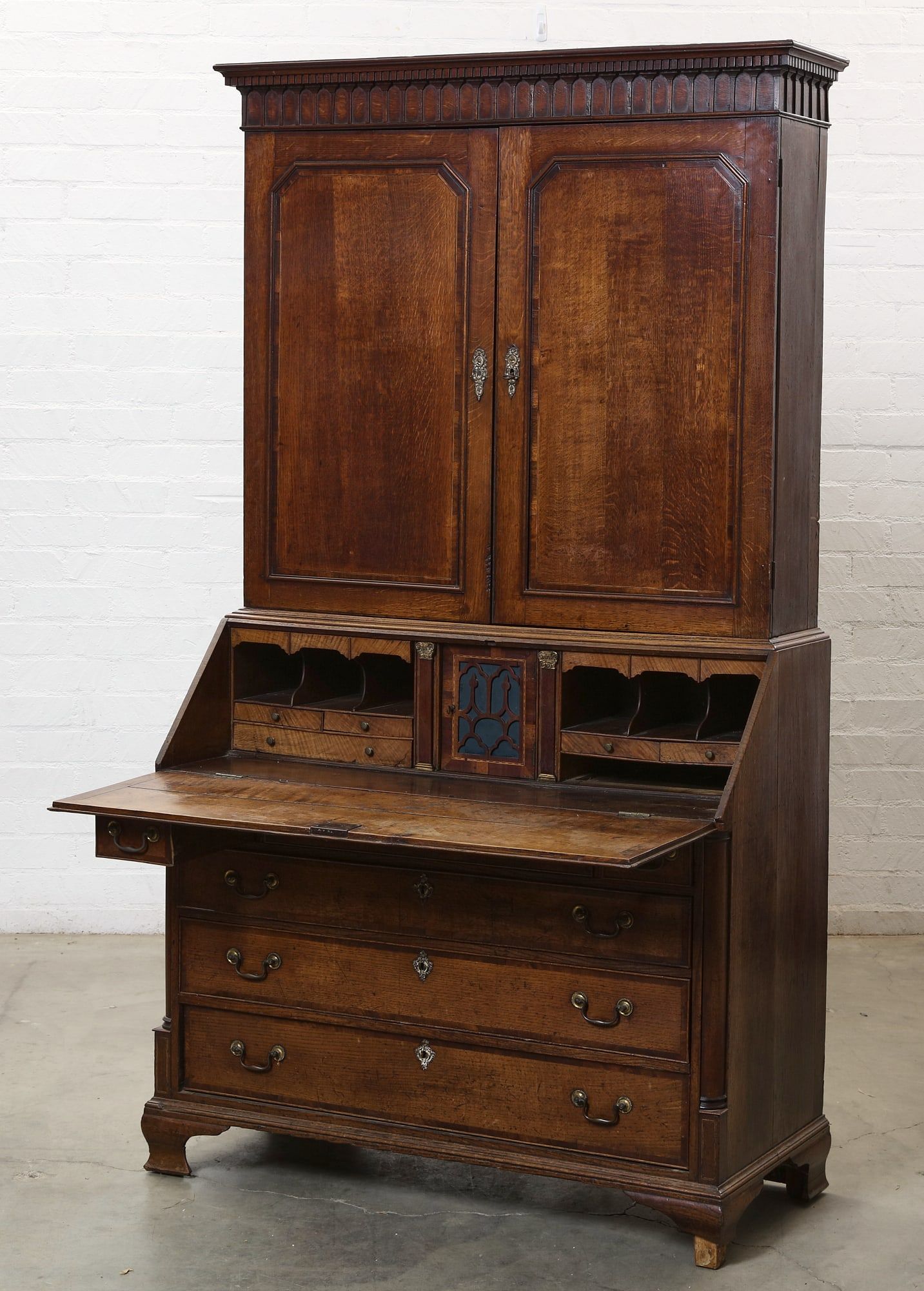 A GEORGE IV BANDED OAK BUREAU BOOKCASEA 2fb2f3b