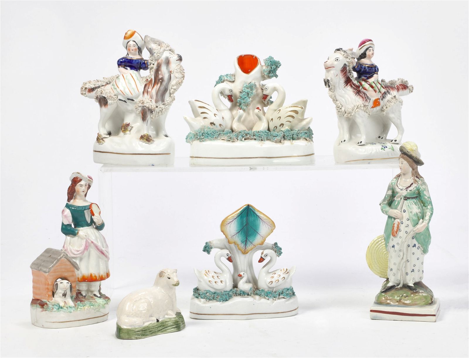 SEVEN STAFFORDSHIRE FIGURES AND ANIMALSA