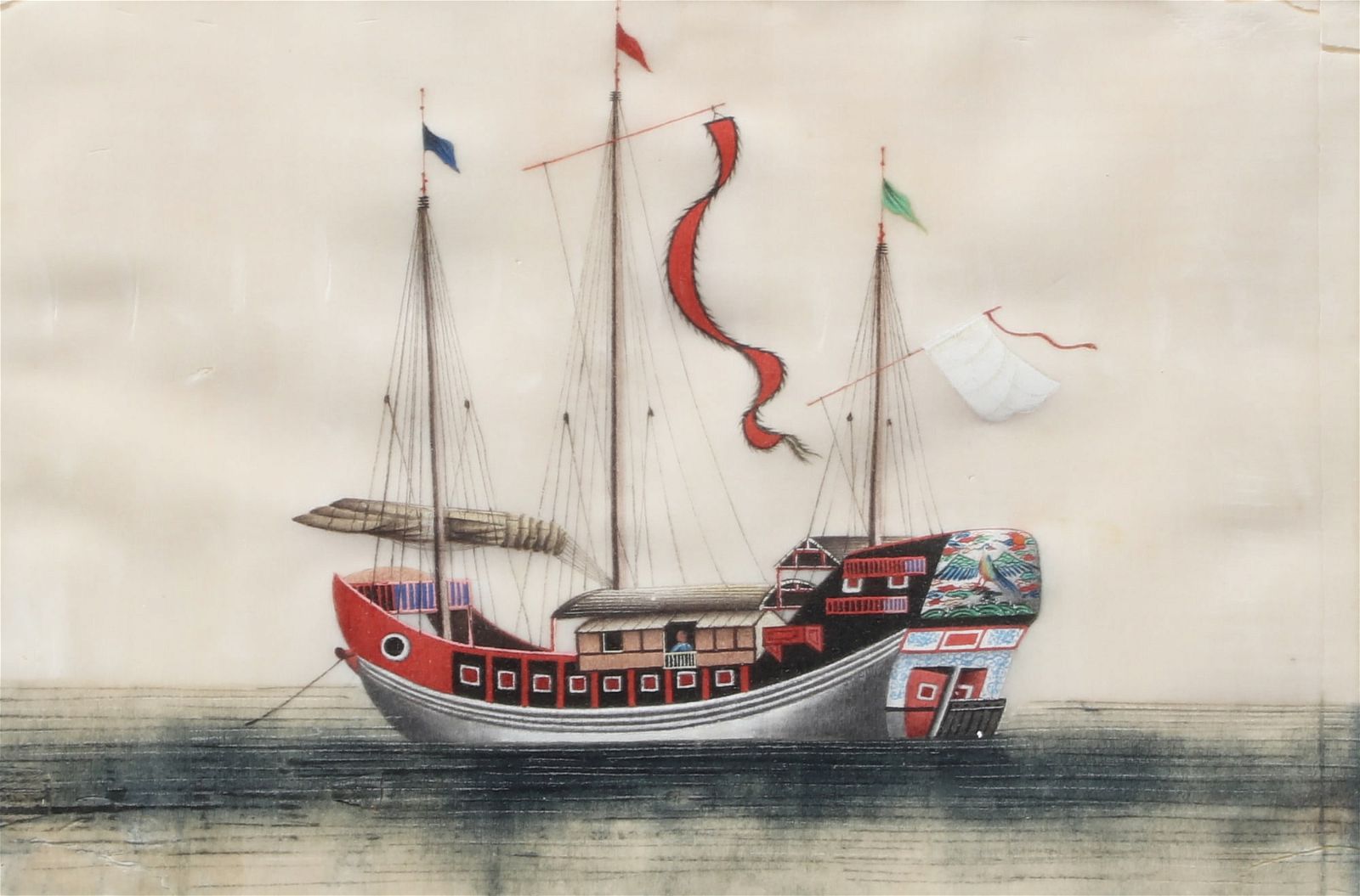 A CHINESE WATERCOLOR OF A SHIPA Chinese