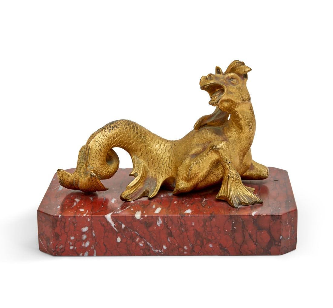 A FRENCH GILT BRONZE MODEL OF A HIPPOCAMPUSA