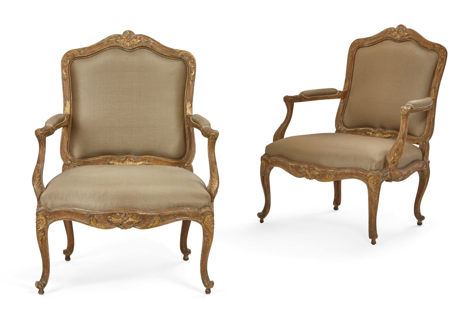 A PAIR OF LOUIS XV STYLE WALNUT ARMCHAIRSA