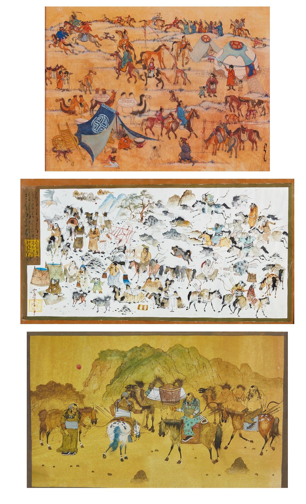 THREE MONGOLIAN FOLK PAINTINGSThree 2fb32f6