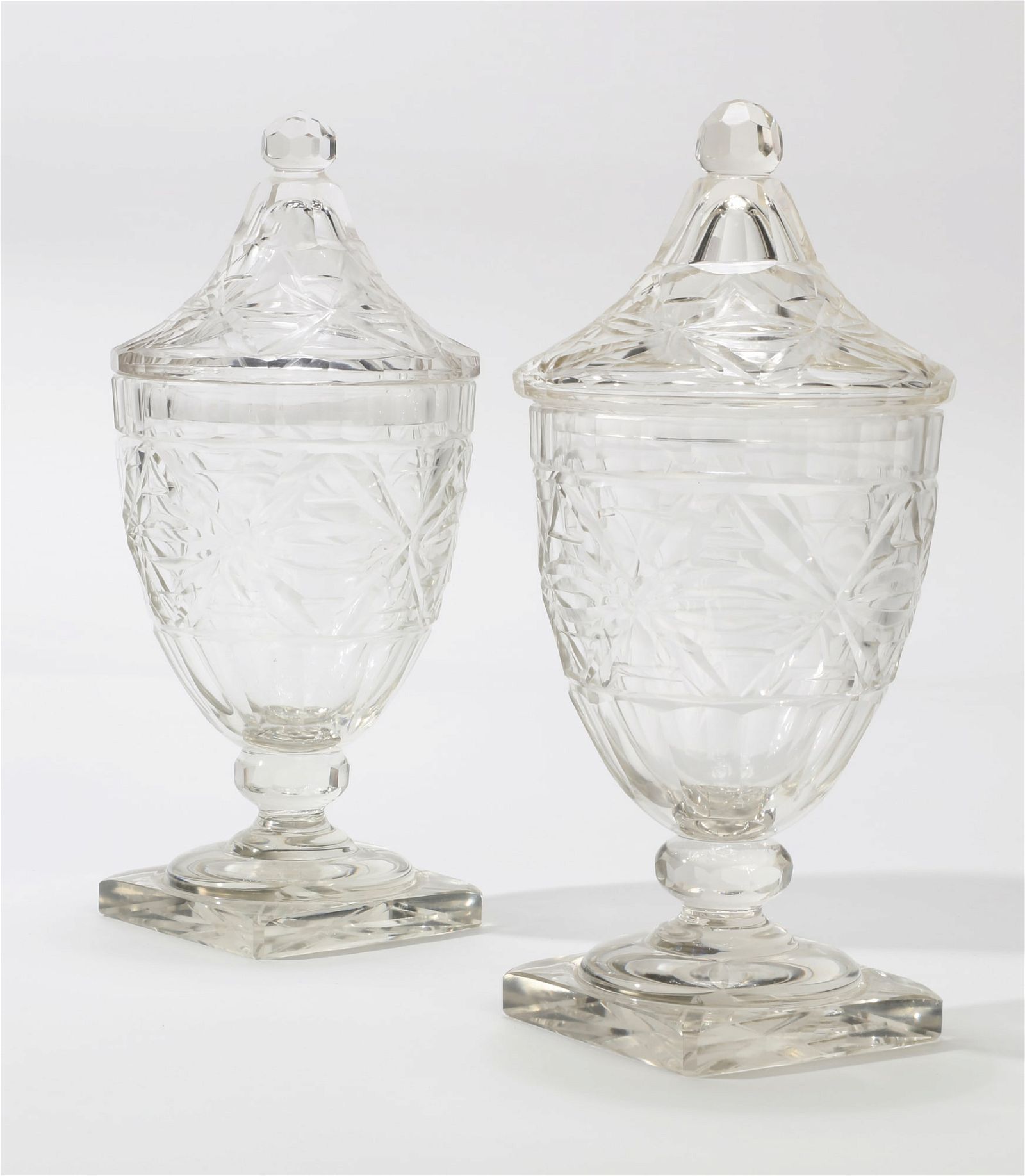 A PAIR OF IRISH CUT GLASS COVERED 2fb34a1