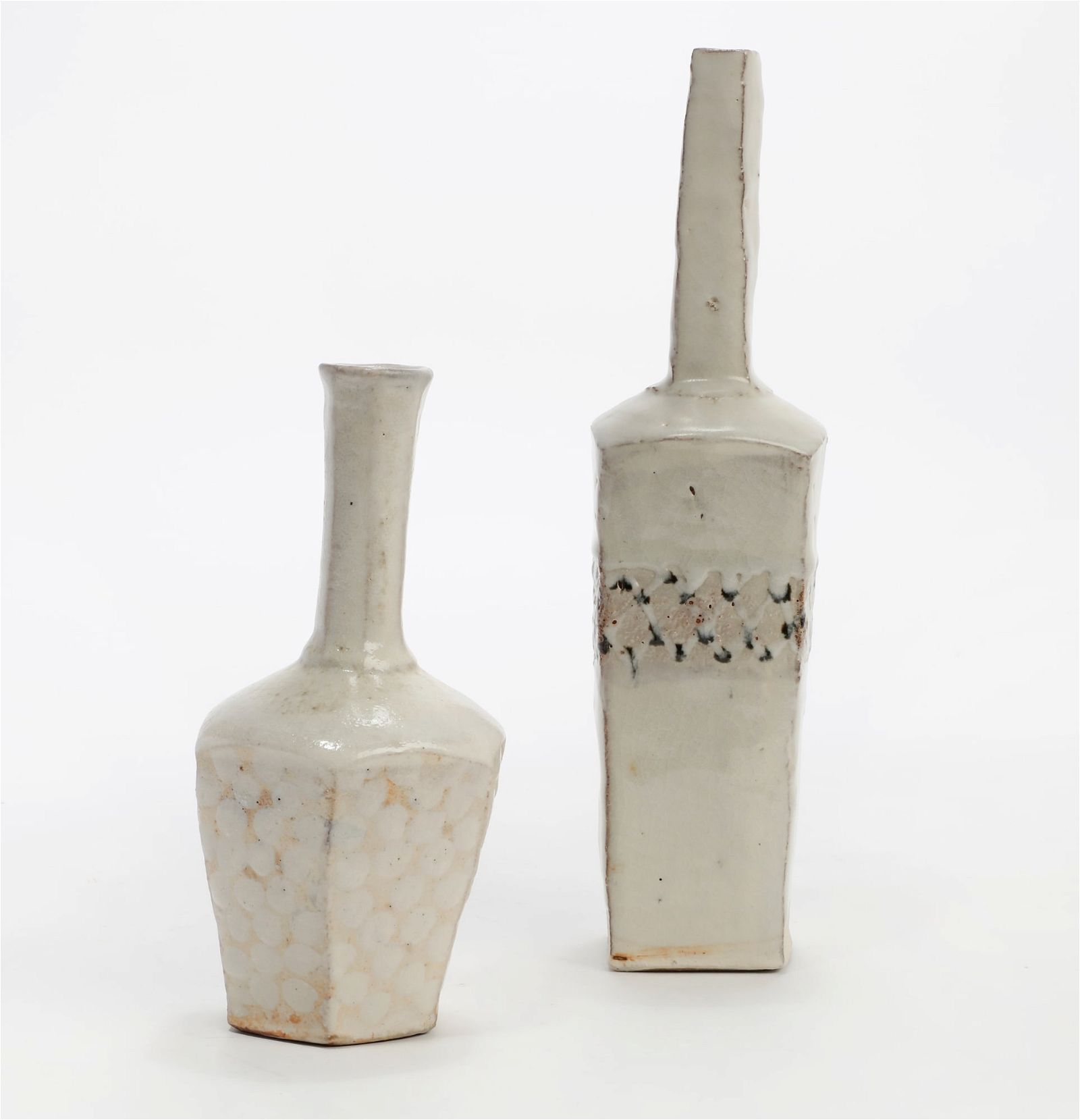 TWO ANN FLOCHE LONG NECKED CERAMIC VASESTwo