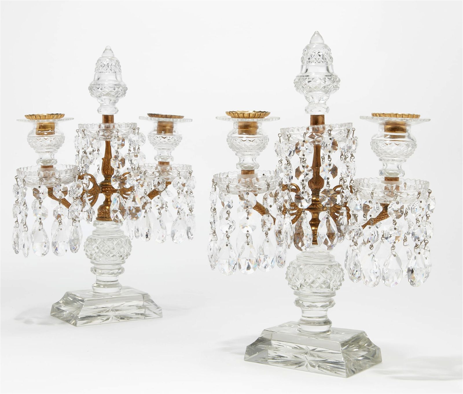 A PAIR OF REGENCY STYLE BRONZE & GLASS