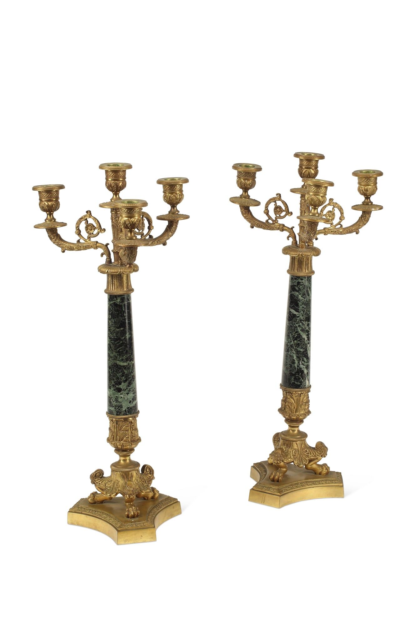 A PAIR OF CHARLES X BRONZE AND MARBLE