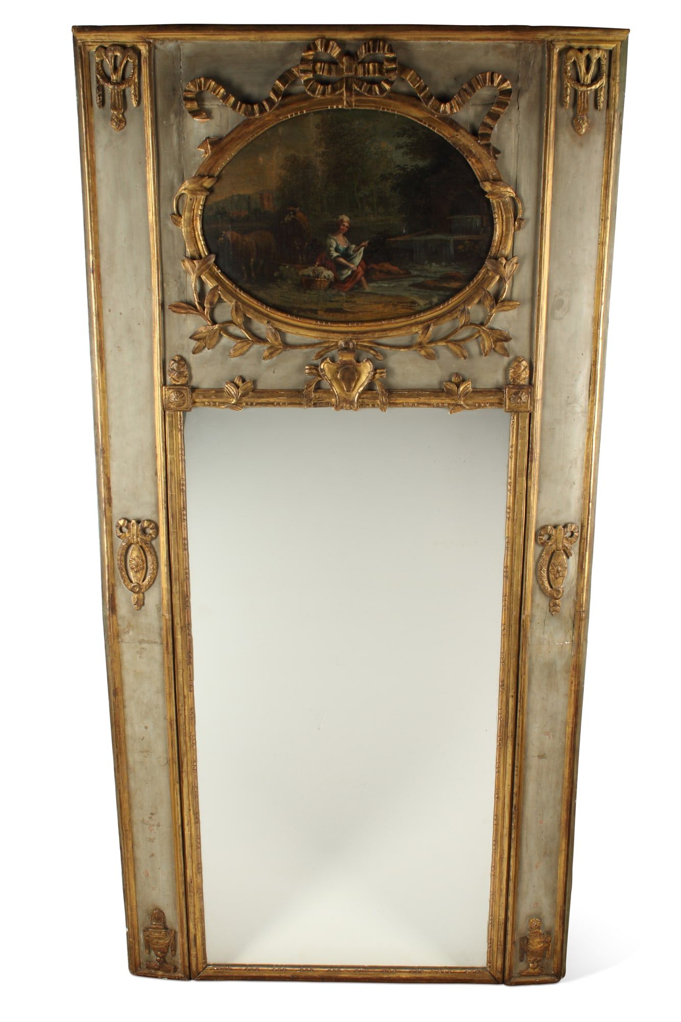 A LOUIS XVI STYLE TRUMEAU MIRROR, CIRCA