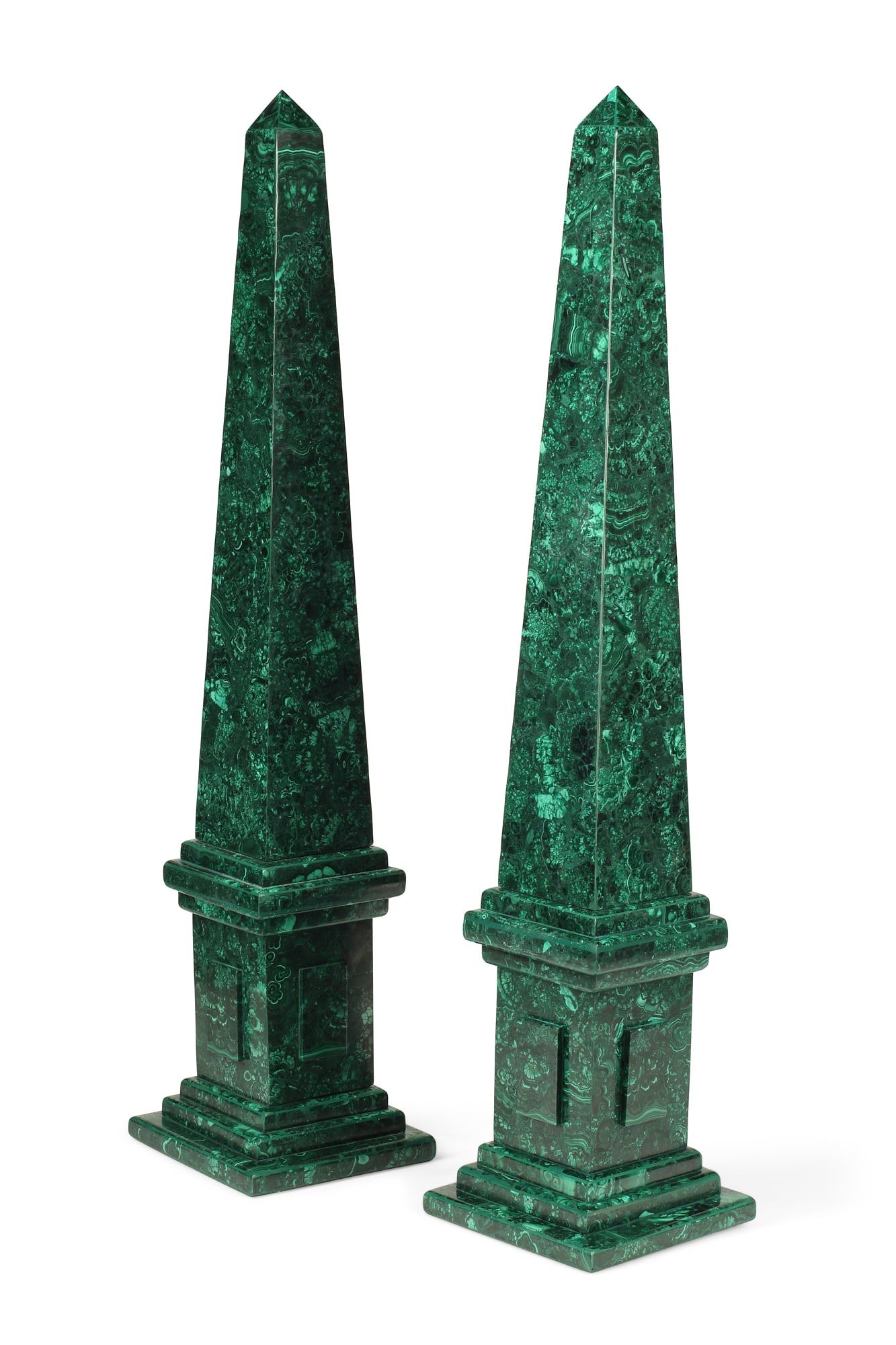 A PAIR OF MALACHITE VENEERED OBELISKSA 2fb35dc