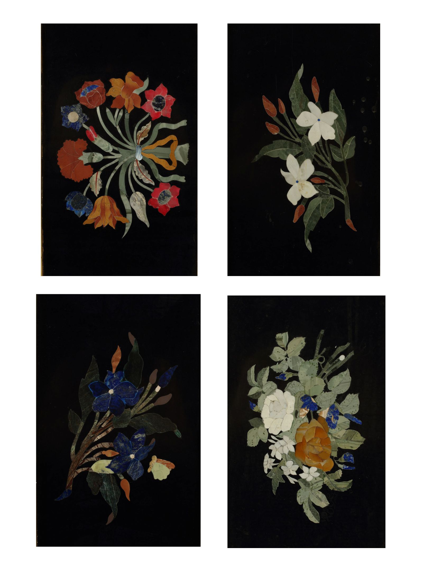 A SET OF FOUR PIETRA DURA FLORAL PANELSA