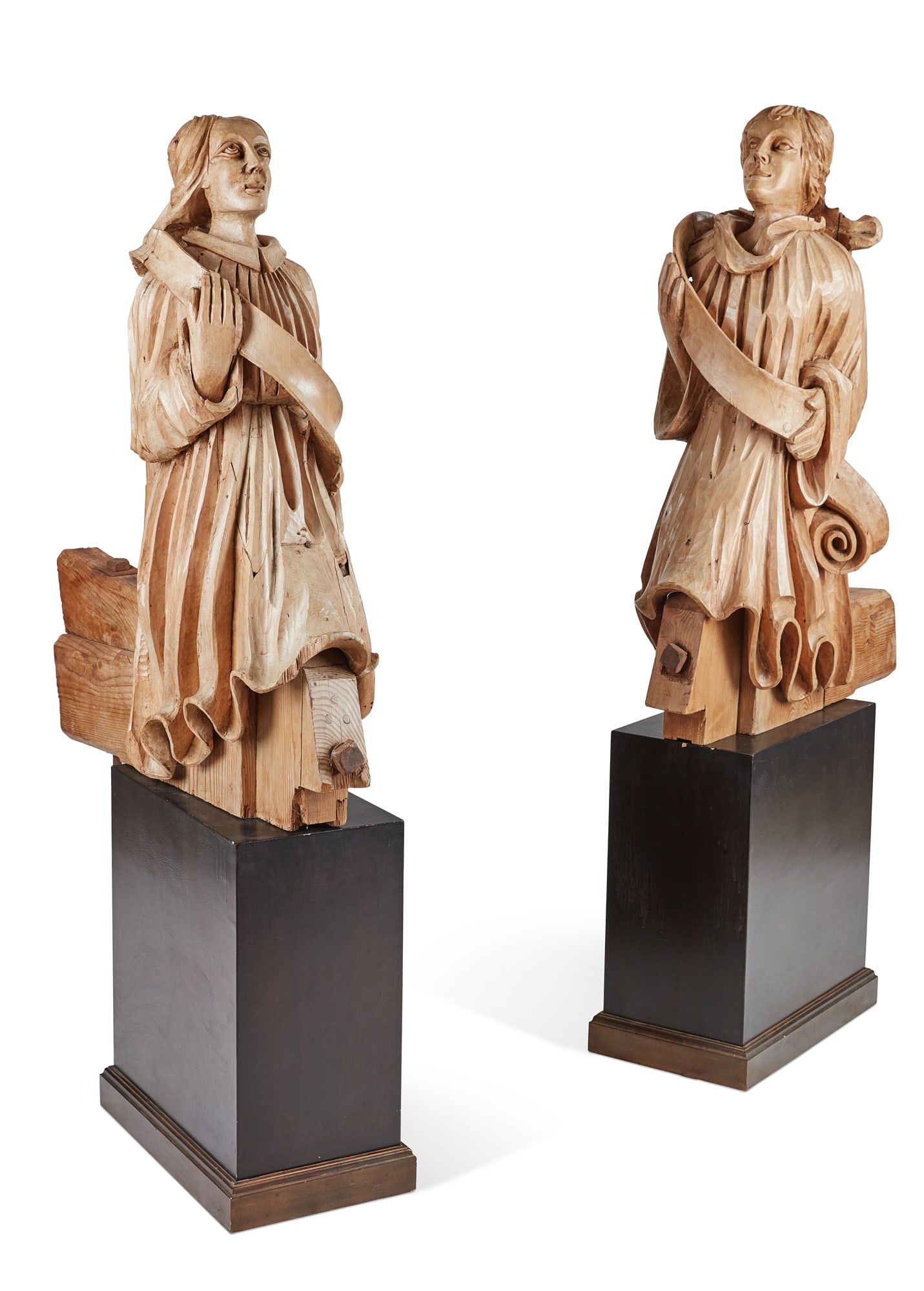 PAIR NORTH EUROPEAN BAROQUE PINE FIGURESA