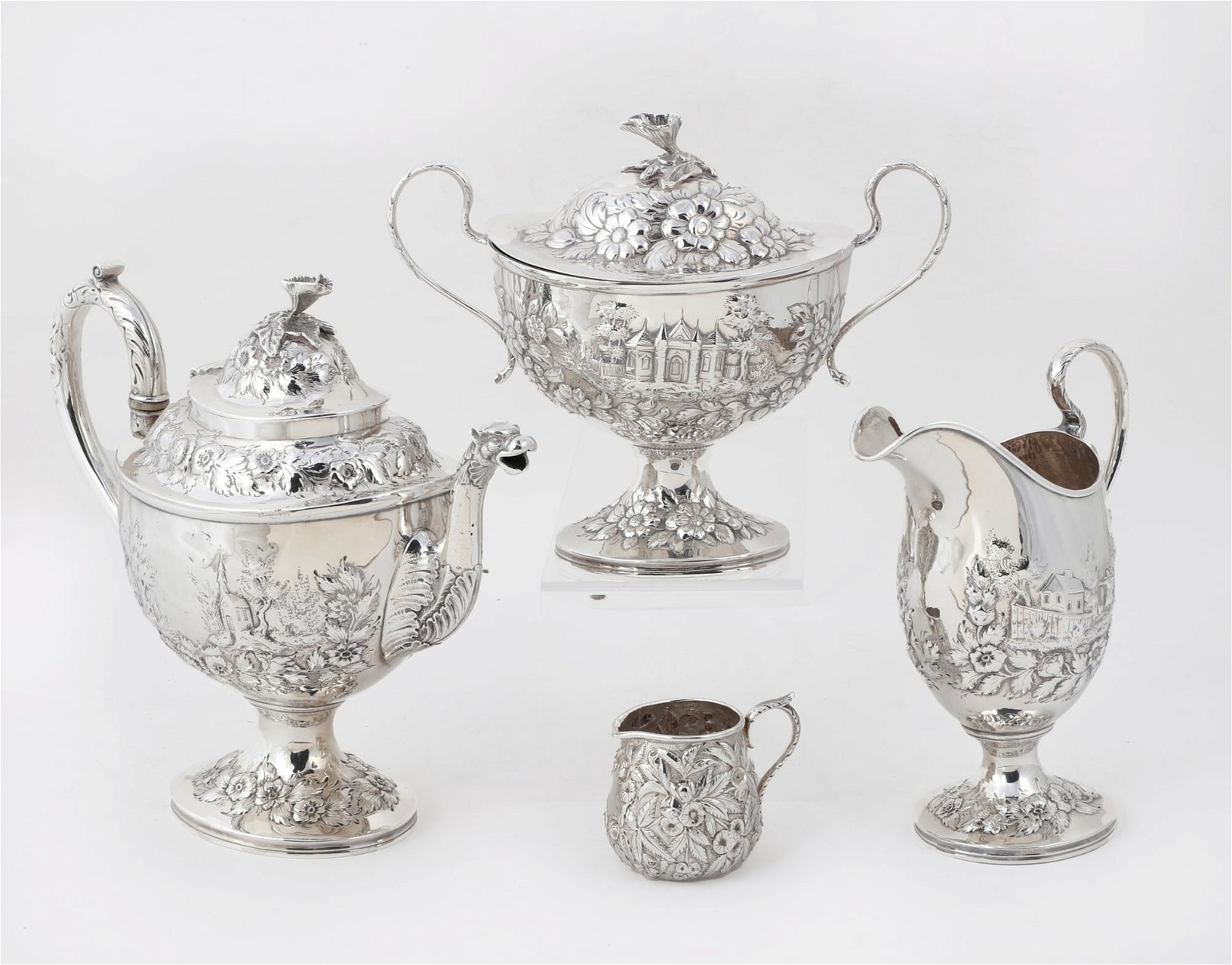 A THREE PIECE AMERICAN COIN SILVER TEA