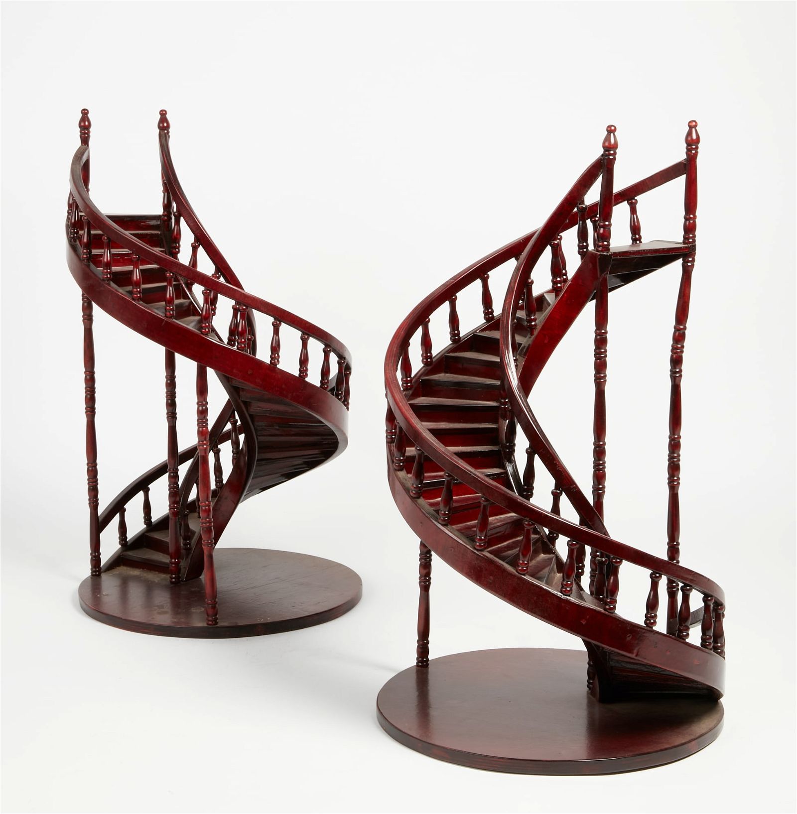 TWO ARCHITECTURAL WOOD MODELS OF STAIRCASESTwo