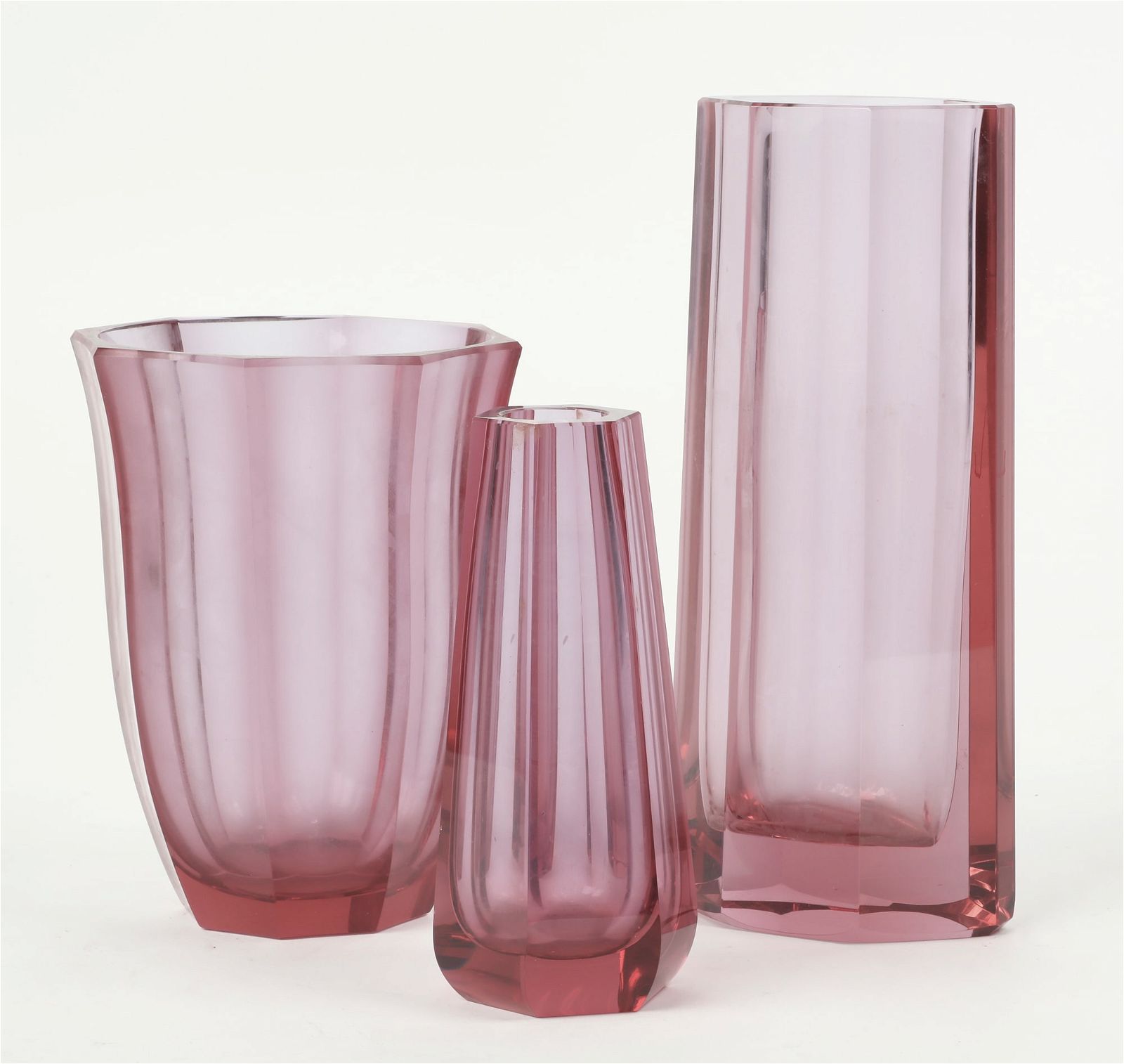 THREE MOSER COLORED GLASS VASES  2fb37ac