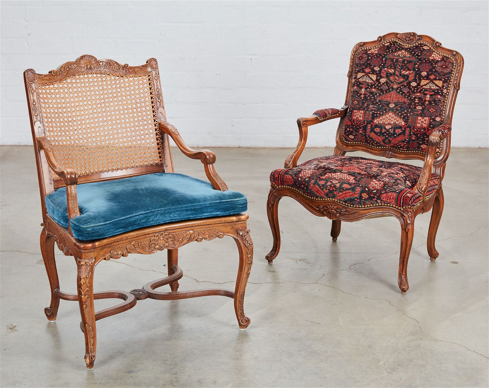 TWO LOUIS XV CARVED BEECHWOOD FAUTEUILTwo 2fb3840