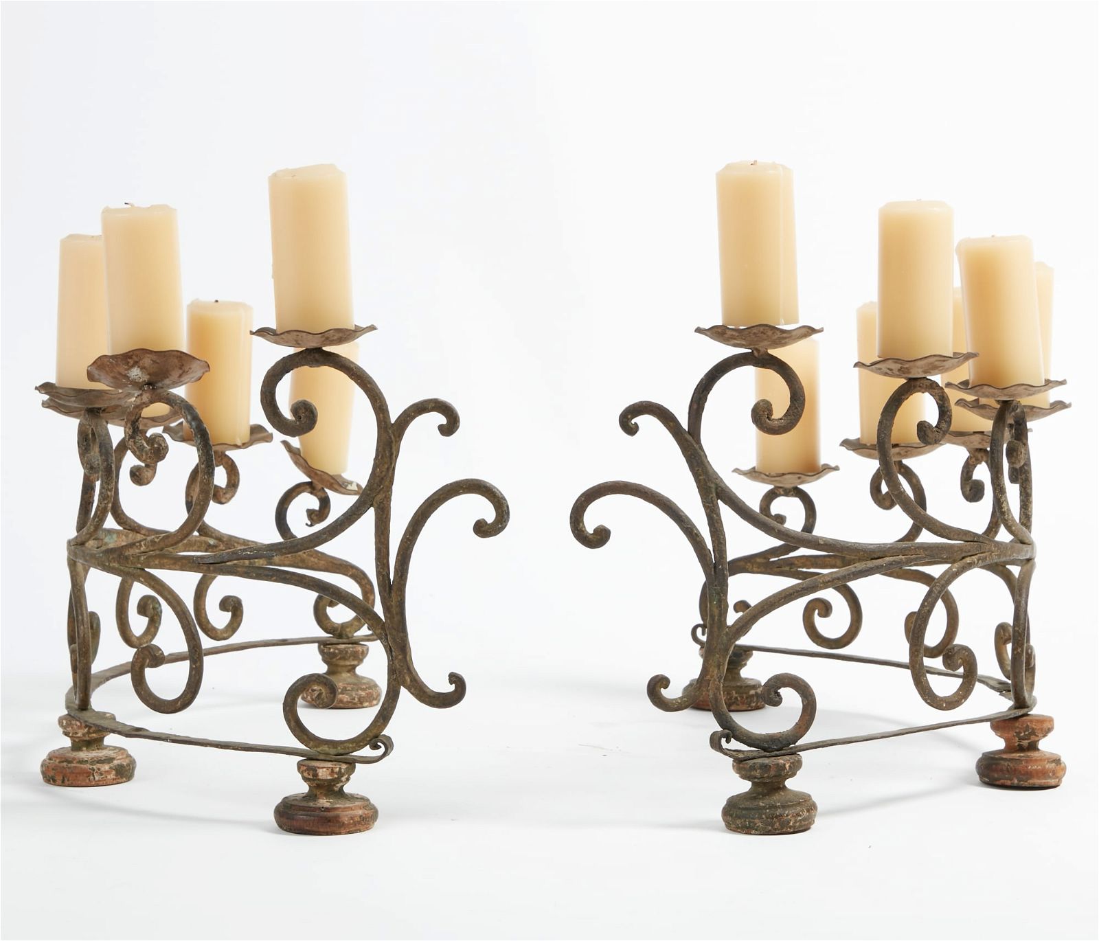 A PAIR OF WROUGHT METAL SEVEN LIGHT 2fb3845