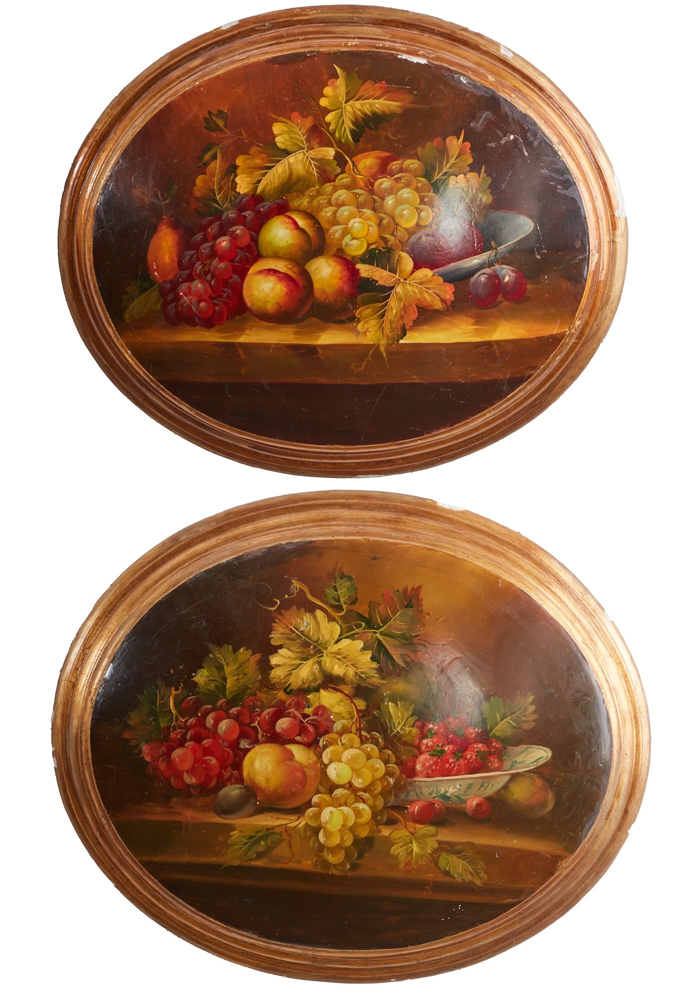 TWO FLORAL STILL LIFE PAINTINGS ON SHAPED