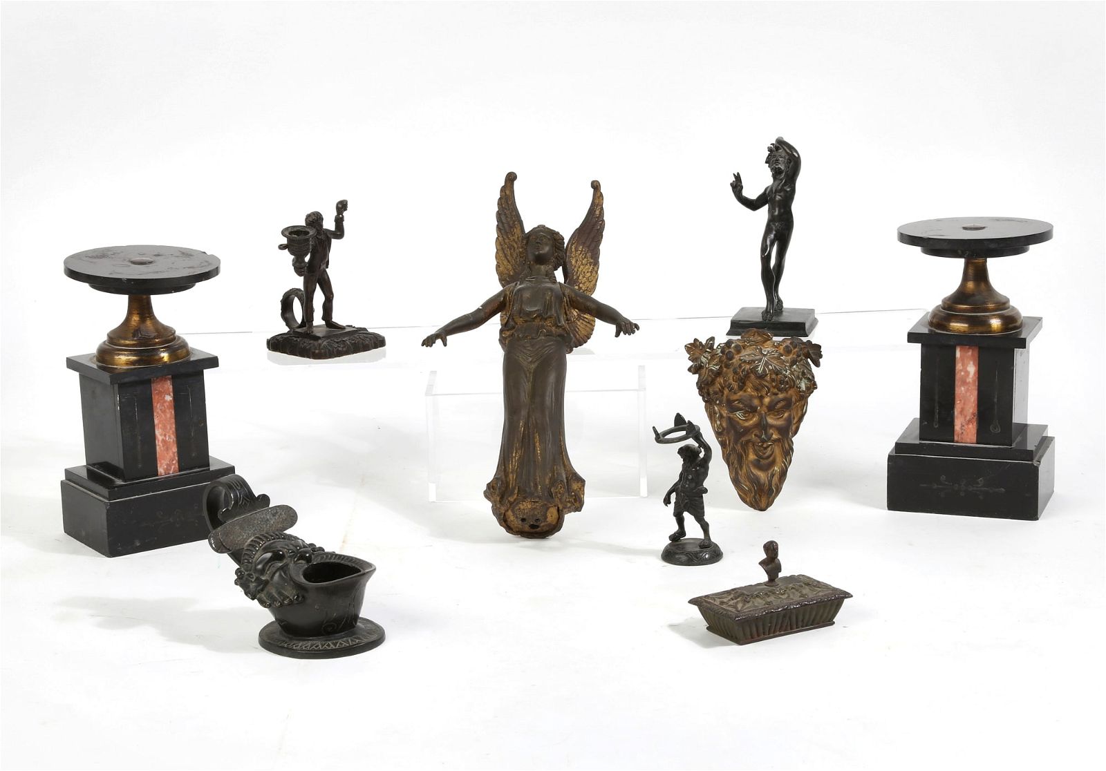 A GROUP OF BRONZE AND MARBLE GRAND TOUR