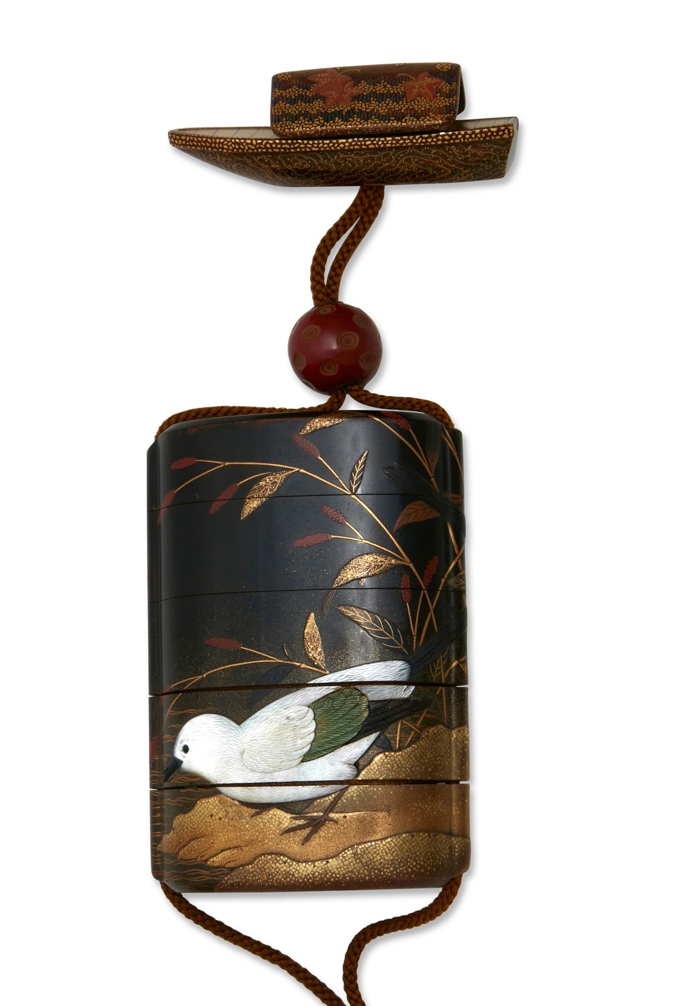 A JAPANESE INLAID LACQUERED INRO AND