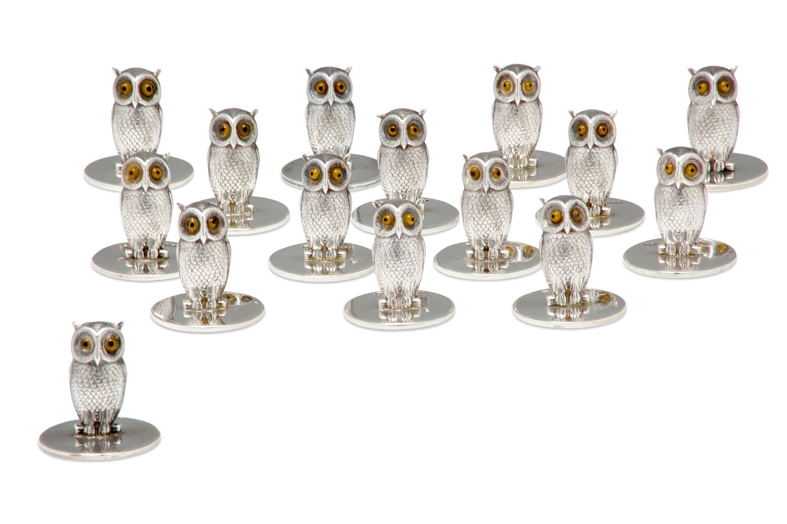 FIFTEEN GEORGE V SILVER OWL PLACE CARD