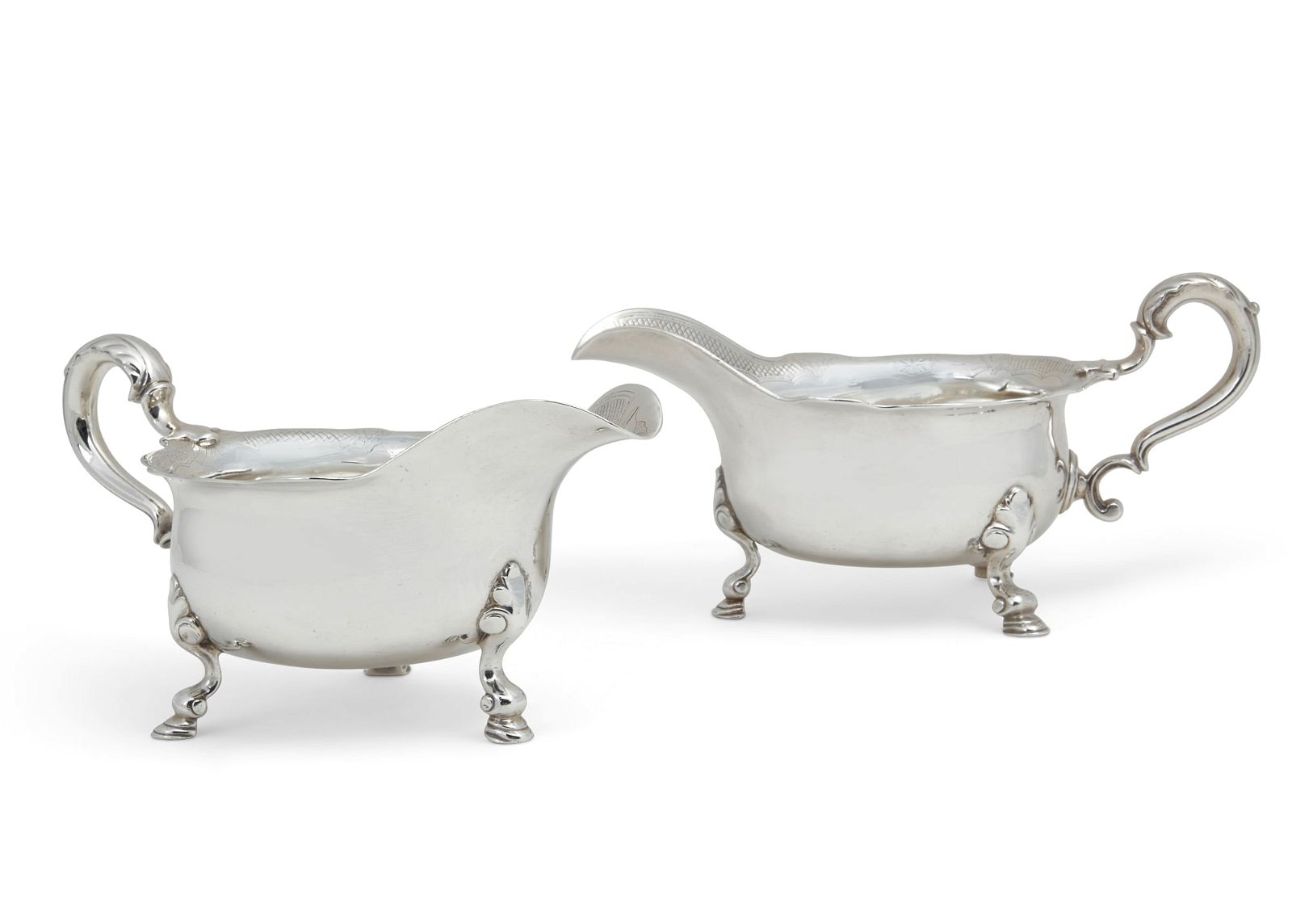 A PAIR OF LARGE GEORGE II SILVER SAUCE